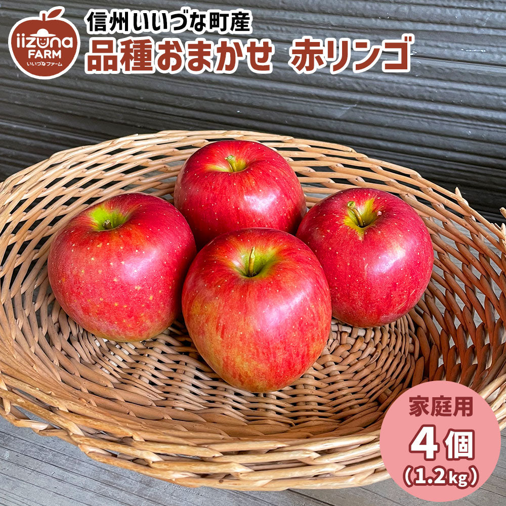 りんご】 品種おまかせ 赤りんご ４個 家庭用 長野県 飯綱町 訳あり いいづなファーム